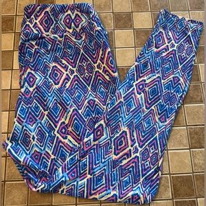 LuLaRoe TC Geometric Blue and Pink Leggings